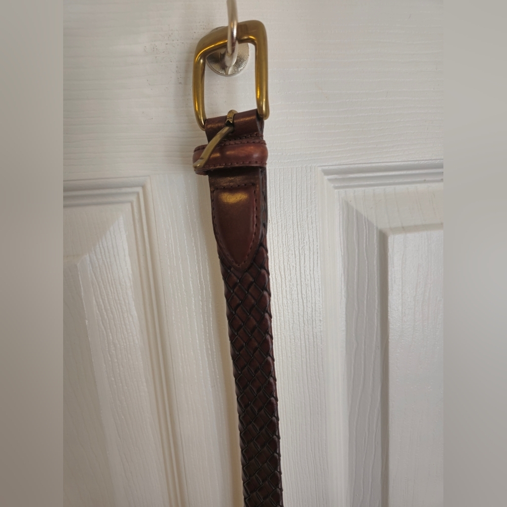 Men's Genuine Leather Braided Brown Belt Bonded Lacing  Brass Buckle Size 40 - Picture 11 of 15